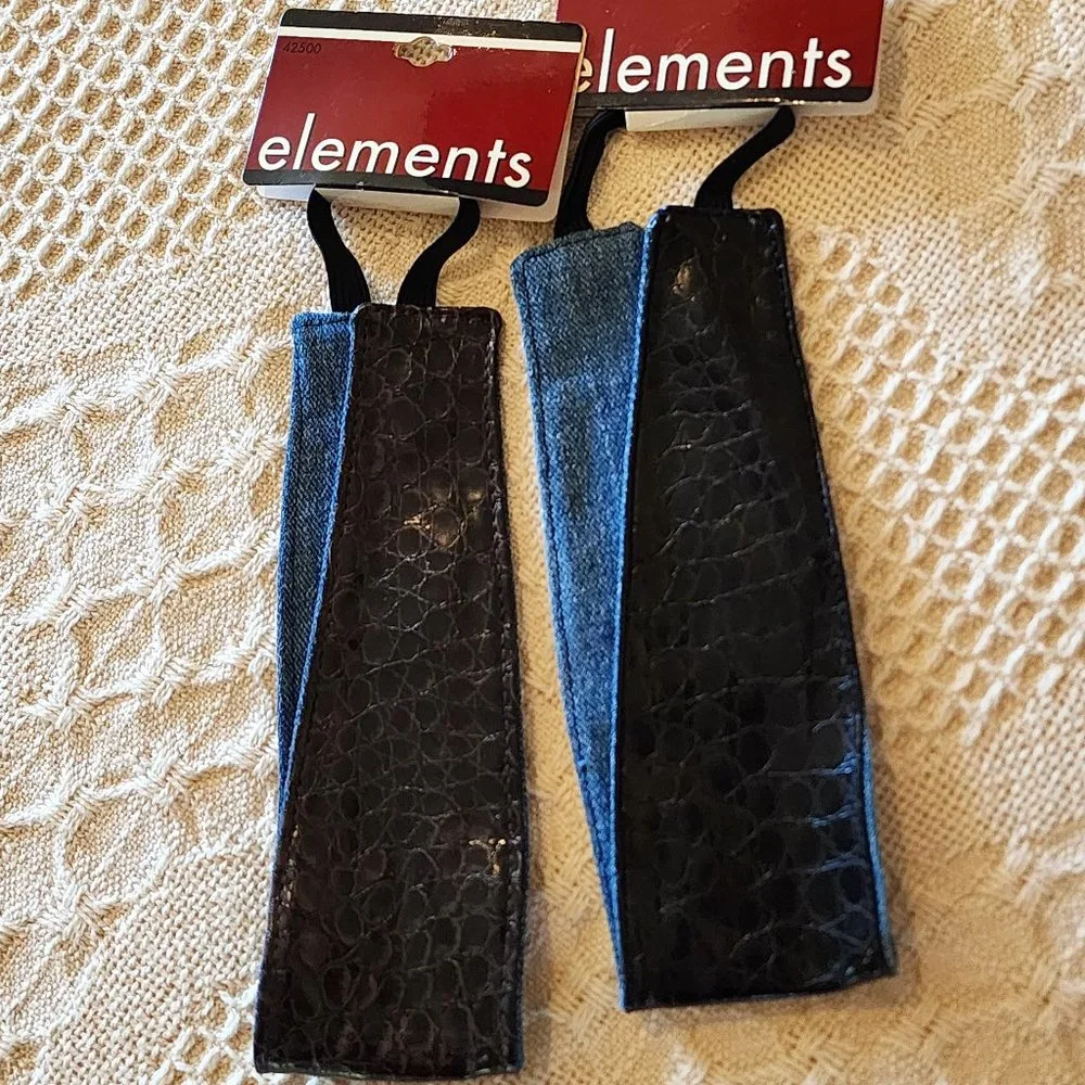 Reversible Headbands x 2 Faux Leather Animal Print in Black & Brown w Denim